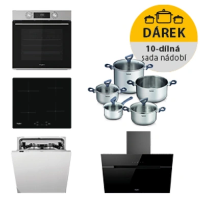 Akční set spotřebičů Whirlpool trouba OMK58CU1SX + indukční deska WSQ7360NE + komínový odsavač par WHVP62FLTSK + vestavná myčka nádobí WIC3C26F SETWH2